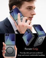 Husă antisoc militară subțire mată cu inel magnetic pentru Samsung Galaxy Z Flip 7 – Negru