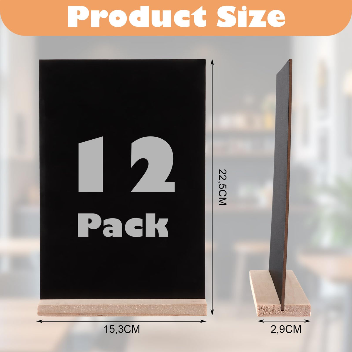 Chalkboard Tabletop Stands Double-Sided Wooden Base 12 pcs A5 – Black 15x22cm