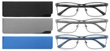 MODFANS 3 Pack Reading Glasses Men Blue Light Filter Metal Frame Rectangle Style Stainless Steel Material