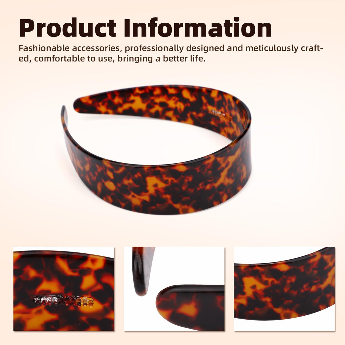 Tortoiseshell Hairband 3.8cm Wide Non-Slip Teeth Leopard Acetate - Dark Tortoiseshell