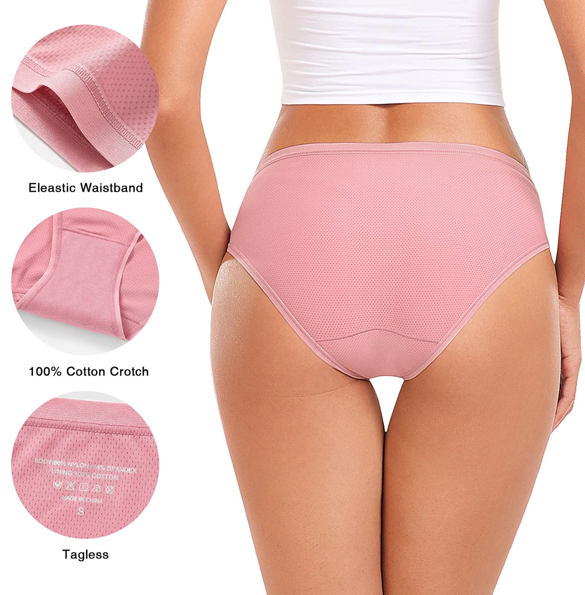 Women's Mesh Hipster Briefs 5-Pack Breathable Stretch - Coffee M