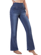 Blugi evazați damă cu talie înaltă elastici stil bootcut – Bleumarin M