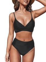CUPSHE Twist Front High Waisted Bikini Set – Black M