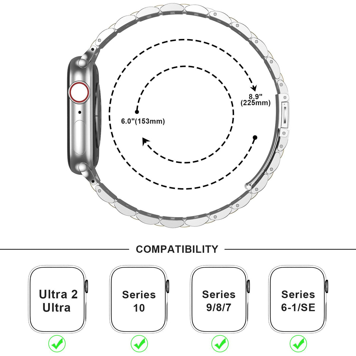 Curea metalică din inox Anlinser pentru Apple Watch Ultra 2 Seria 10/9/8/SE – Argintiu/Auriu