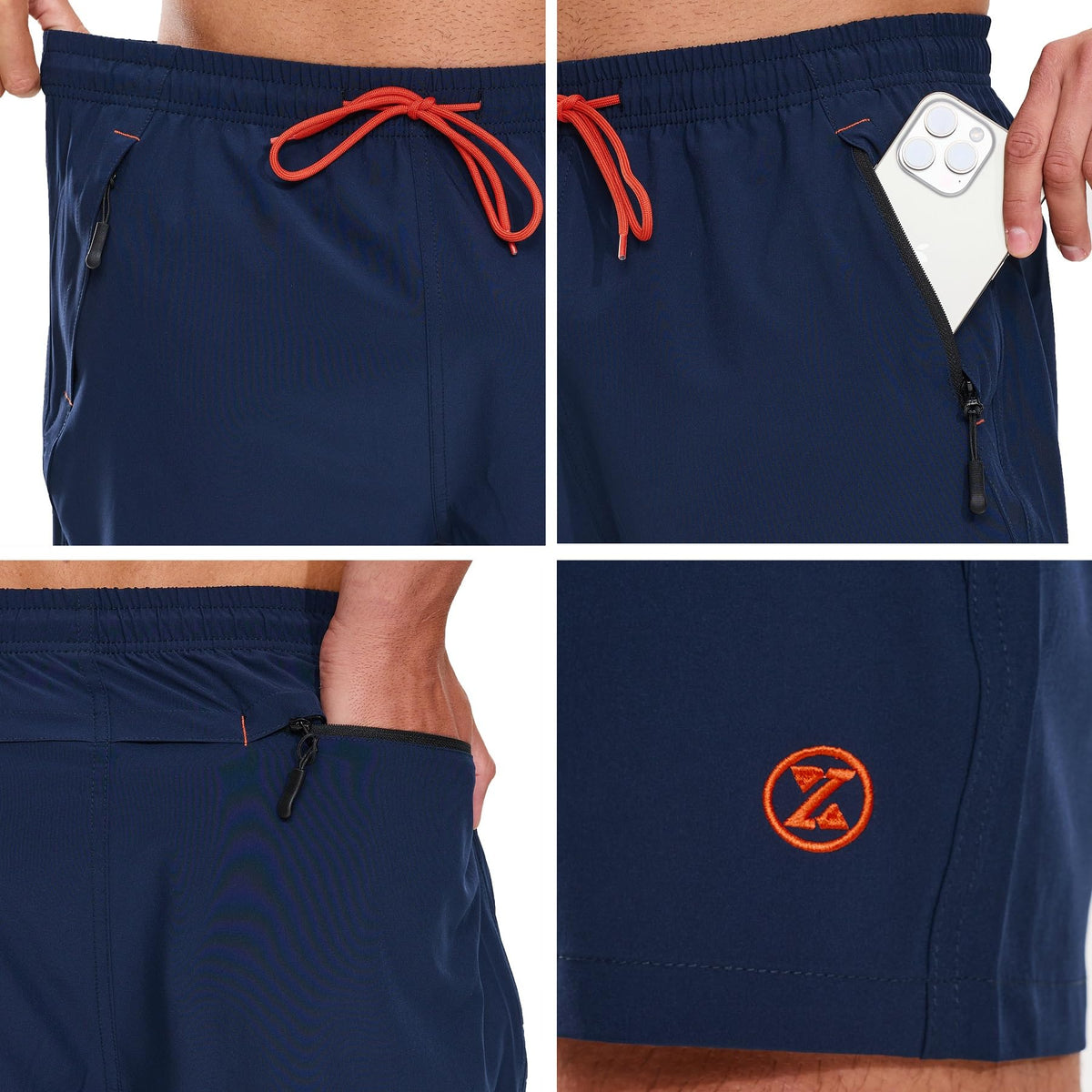 Men's Swim Trunks Quick‑Dry Mesh Lined with Zipper Pocket – Dark Blue XXL