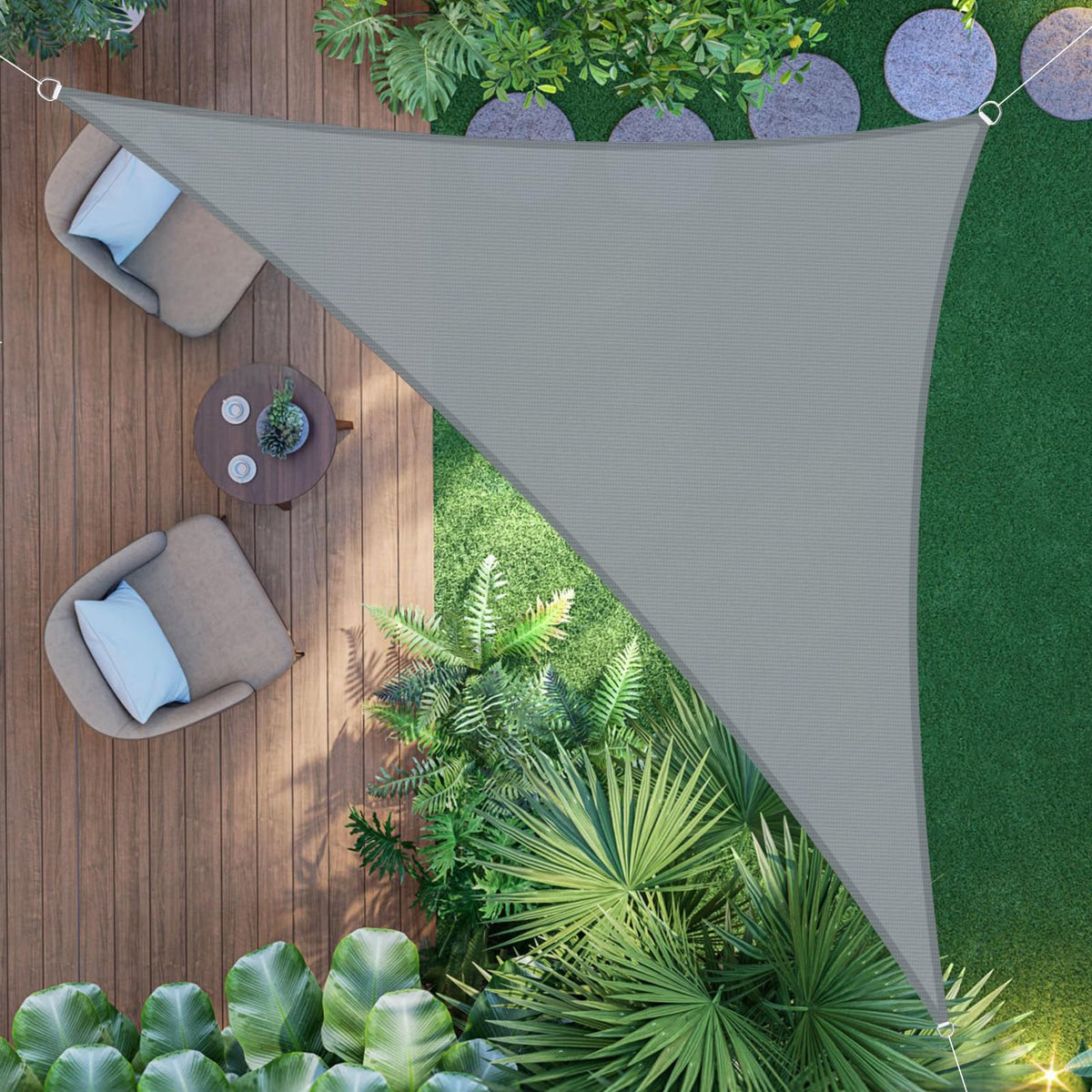 Waterproof Triangular Shade Sail 3x3x4.25m UV Protection for Patio Terrace Garden - Light Grey