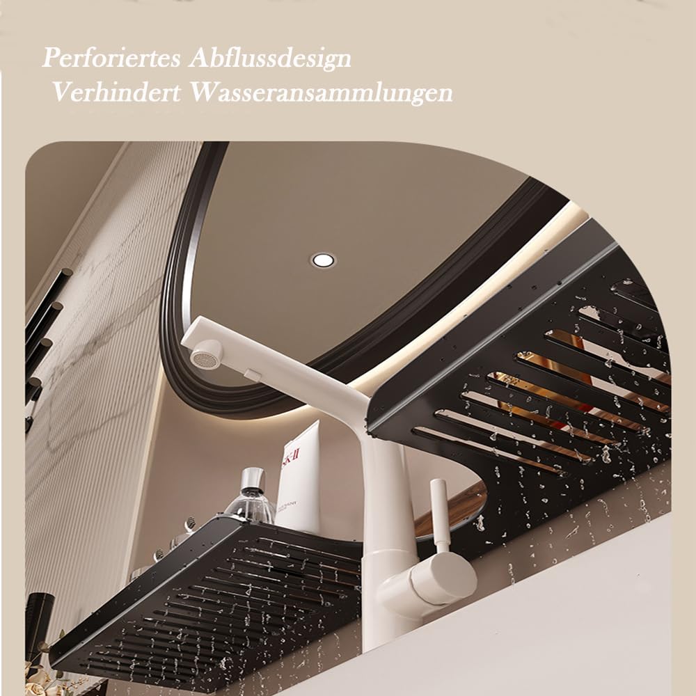Etajeră suport pentru chiuvetă cu ventuze puternice și orificii de scurgere 60 cm – Alb