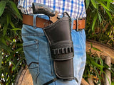 Toc de pistol cowboy din piele cu suport muniție pentru revolvere 9mm/.38/.357/.40 și 4–8 inch – Universal
