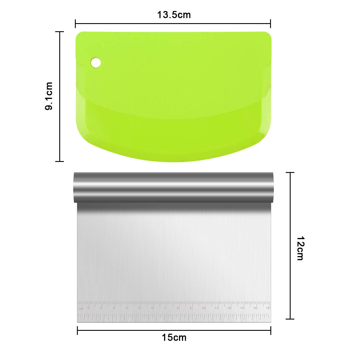 Vicloon Dough Scraper, 2 PCS Plastic and 1 PC Stainless Steel Dough Scraper Cutter Spatula for Baking Butter Cream Bread Cake