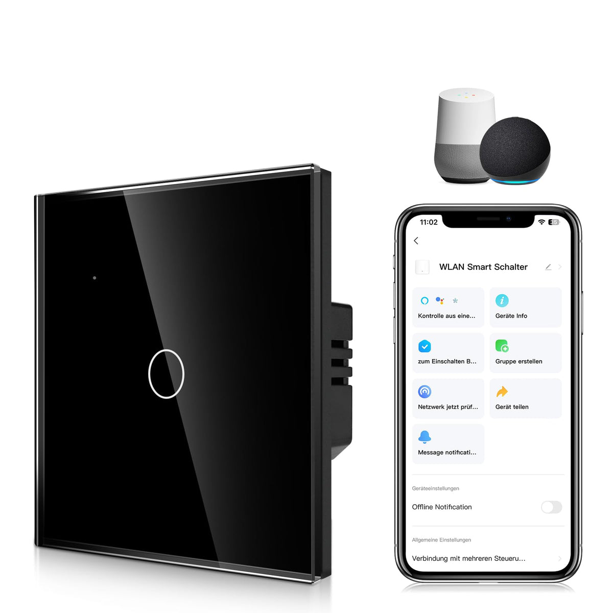 WiFi Flush-Mounted Smart Light Switch 3-Gang Touch Wall Switch Voice Control – White