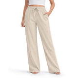 Women's Linen Wide-Leg Trousers Lightweight with Pockets