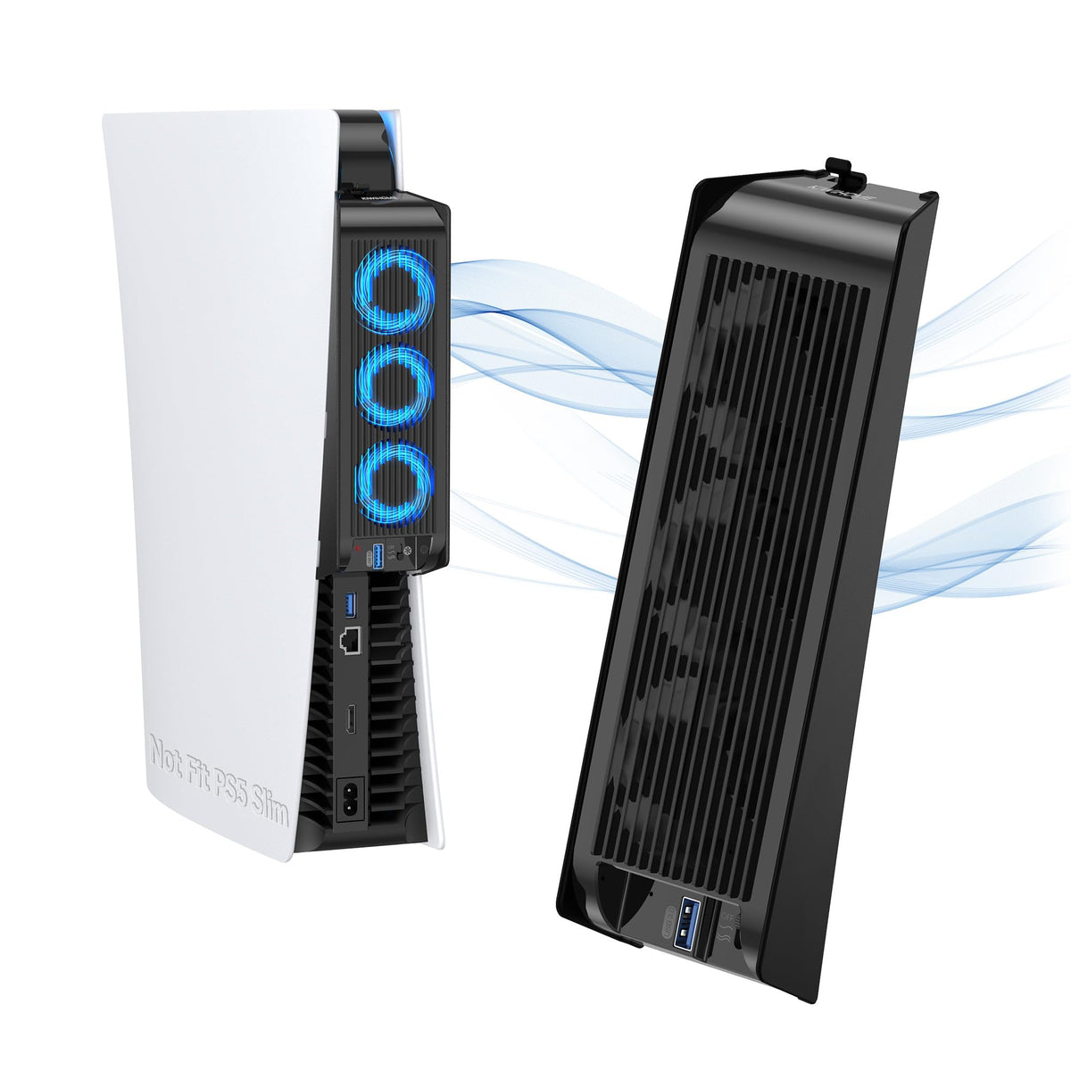 Cooling Accessories for OLD PS5 Version, KIWIHOME PS5 Cooling Fan with LED, Auto Speed Control and USB3.0 Hubs, for PS5 Disc and Digital Edition, Not for PS5 Slim/PS5 Pro (Black)
