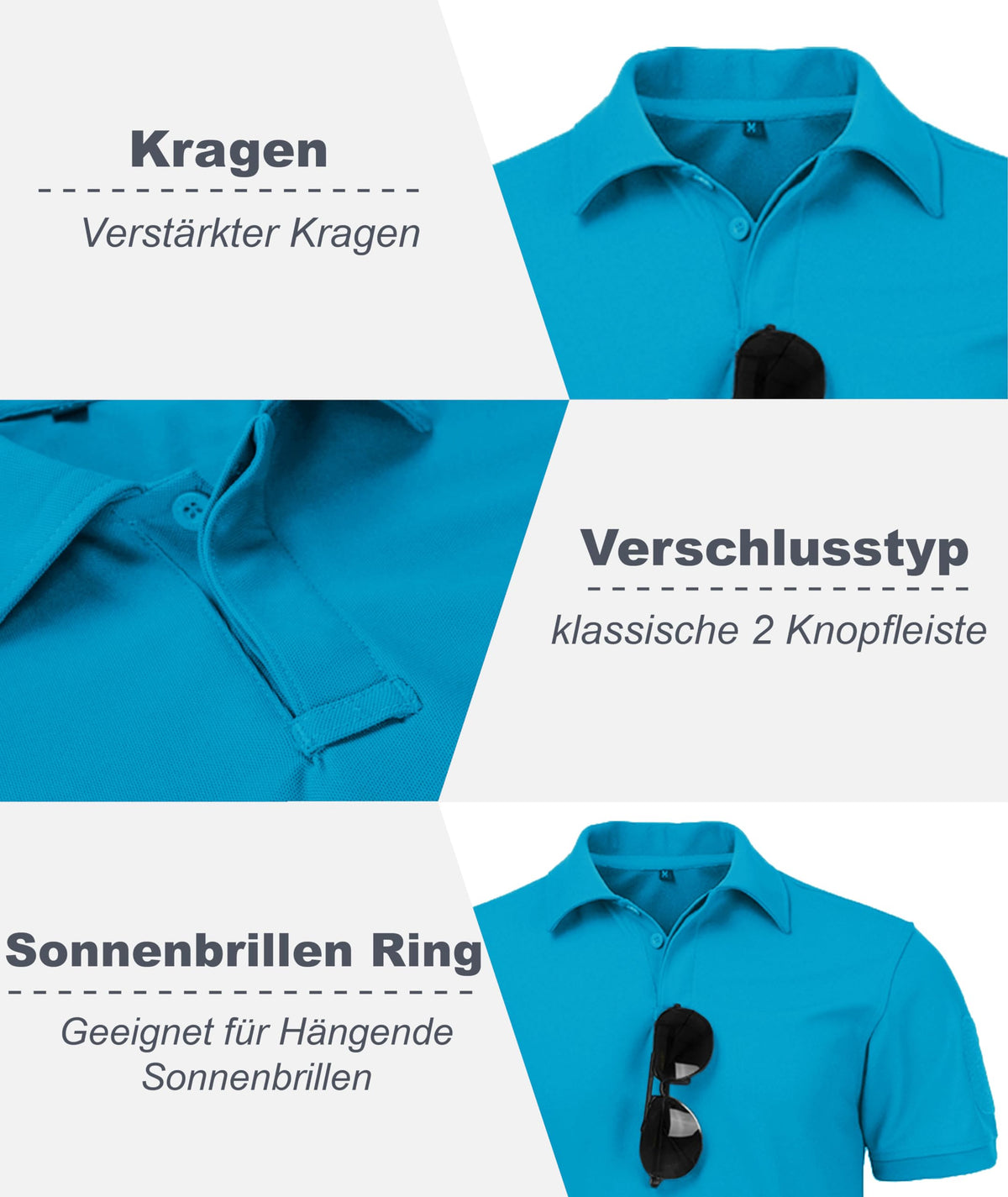 Men’s Short Sleeve Polo Shirt Breathable Golf with Glasses Holder Button Placket – Regular Fit