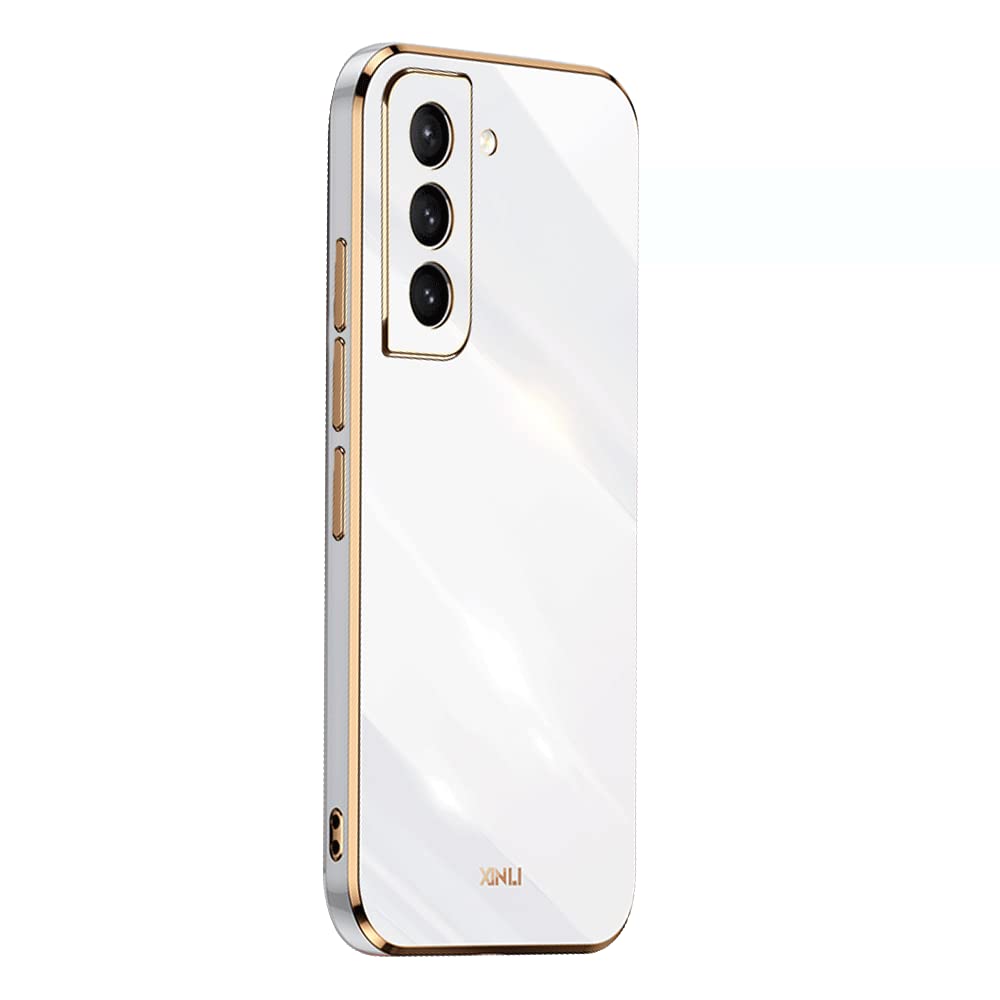 Husă din silicon moale cu margini galvanizate lucioase pentru Samsung Galaxy S21 – Alb