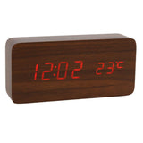Lancoon Wooden Digital Clock - Multifunctional LED Alarm Clock with Time/Date/Temperature Display and Voice Control for Home Office Travel - AC11Brown_Red
