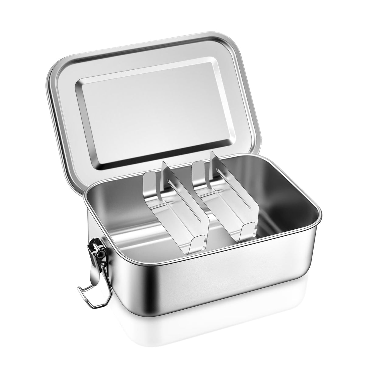 Stainless Steel Bento Lunch Box 850ml Leakproof Removable Divider – Silver
