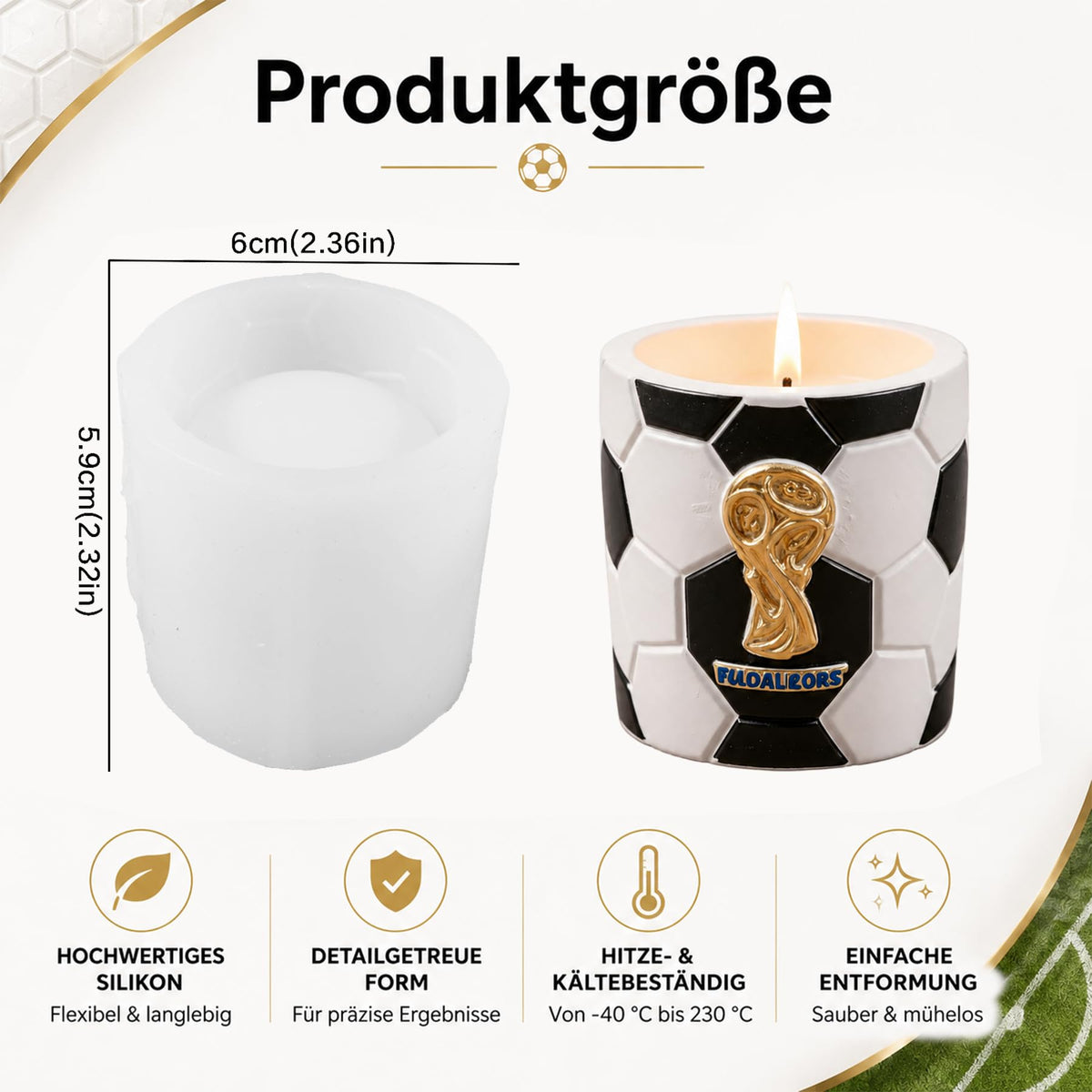 Forme din silicon reutilizabile în formă de minge de fotbal pentru lumânări și rășină DIY