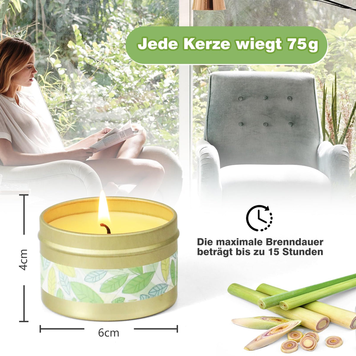 Citronella Outdoor Soy Candles Set of 6 Mosquito-Repellent – Natural