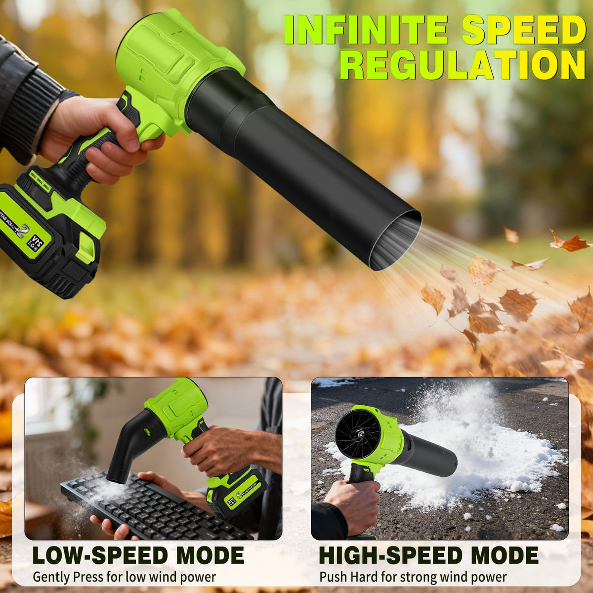 Cordless Leaf Blower Turbo 2x4.0Ah Batteries 65m/s 800000RPM Lightweight – Green