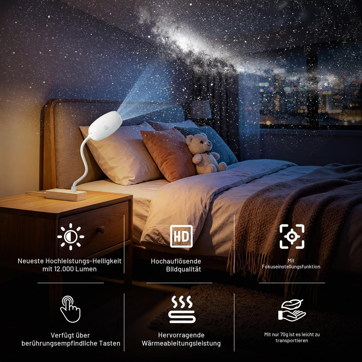 Starry Sky Galaxy Projector Rotating LED Night Light 360° Adjustable – White