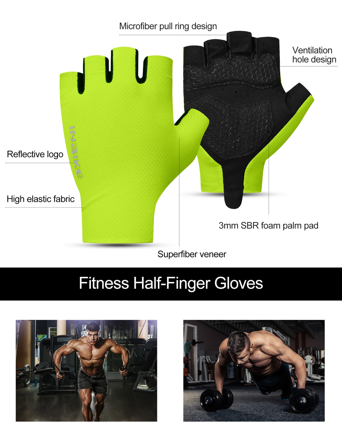 INBIKE Training Gloves Fitness Crossfit Weightlifting Breathable – Green L