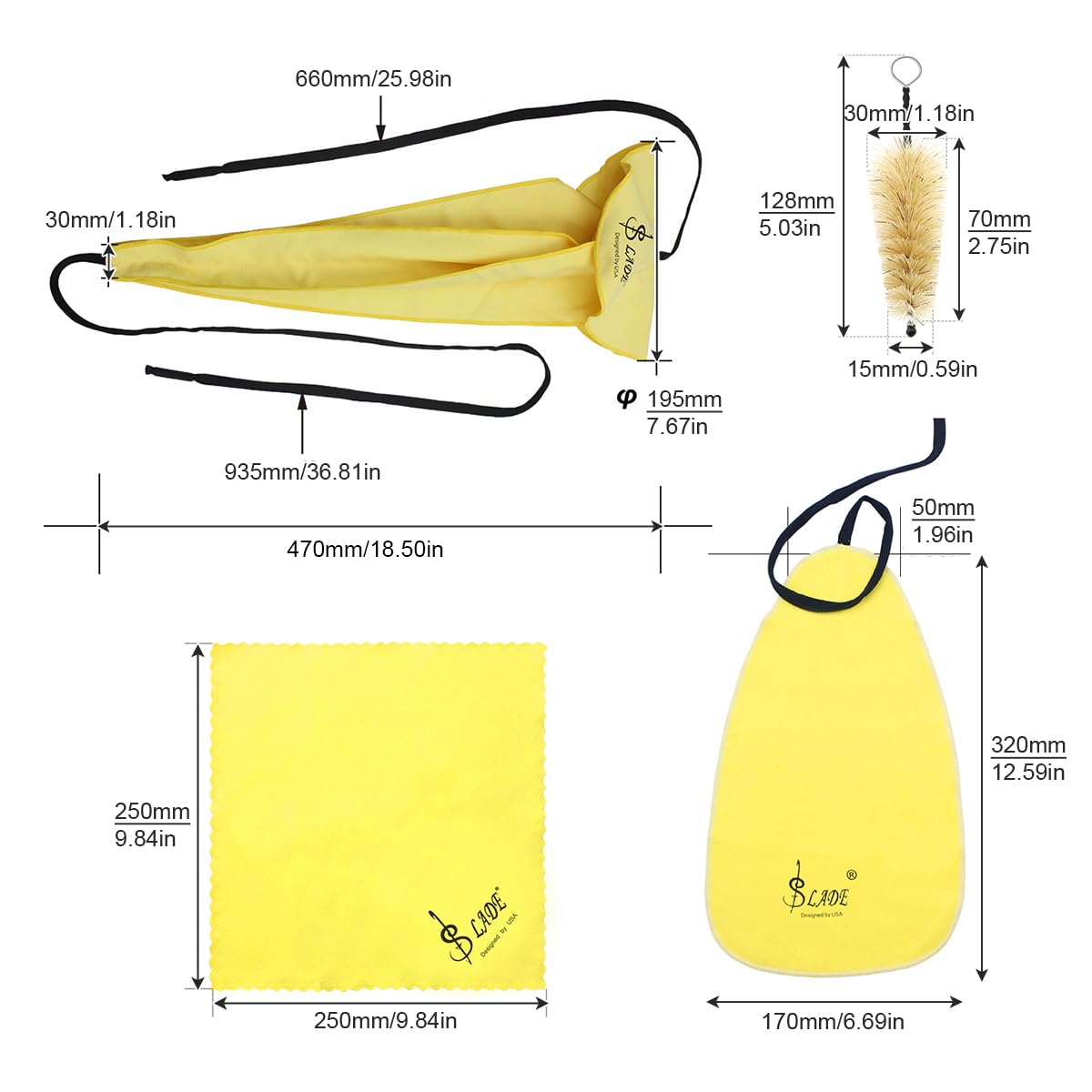 Saxophone & Flute Cleaning Kit 3 Cloths + Mouthpiece Brush – 1 Set