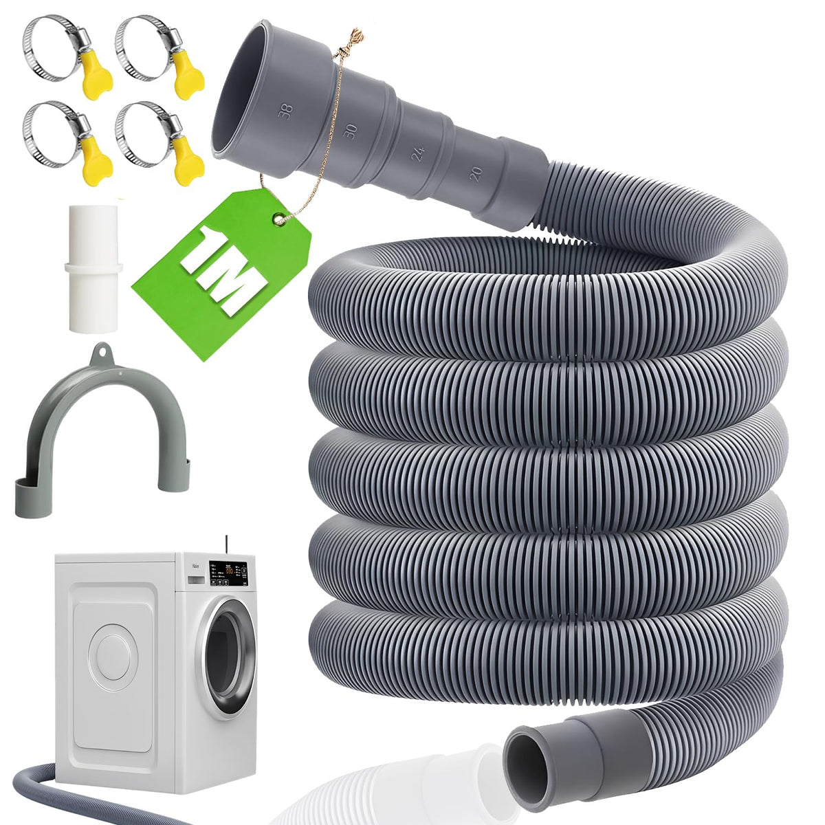Furtun flexibil de evacuare pentru mașina de spălat 1m cu adaptor universal