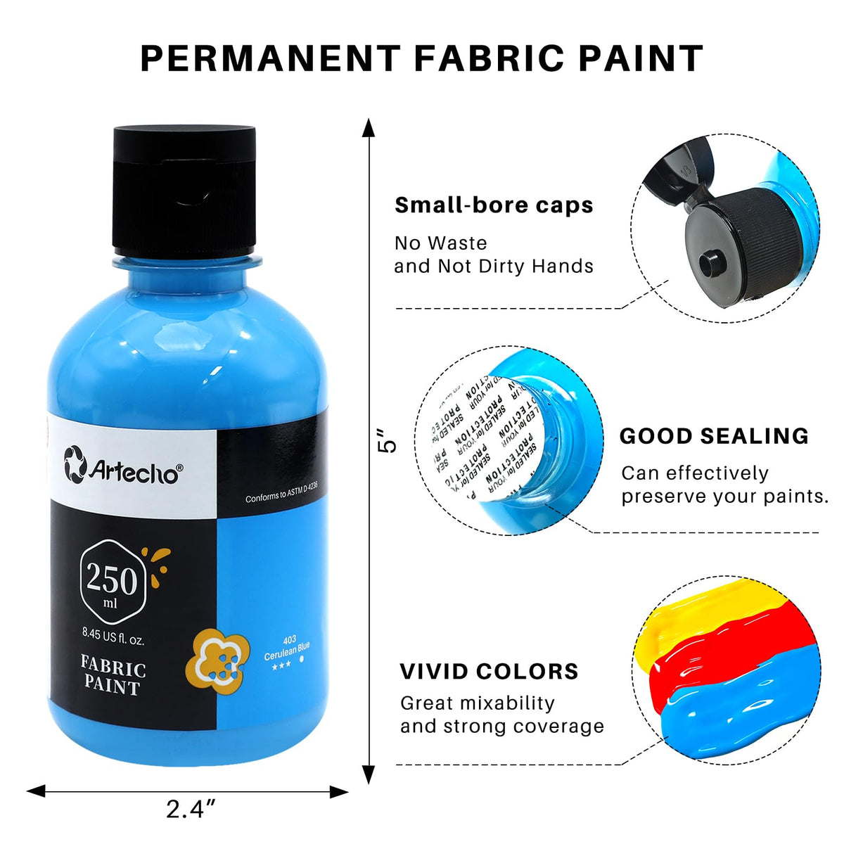 Machine-Washable Textile Paint 250ml Fabric Paint Waterproof for Clothes with Brush & Templates – Red