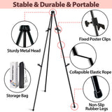 VAIIGO Metal Easel 168cm, Foldable & Height-Adjustable - Poster Easel Stand with Clamps for Weddings/Poster Displays with Bag (Black 01, 1 Piece)