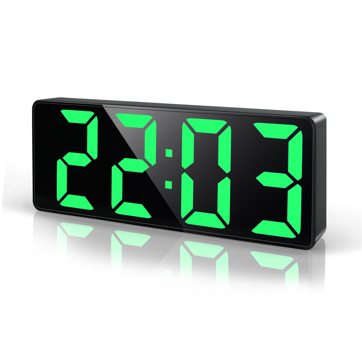 Lafocuse LED Digital Alarm Clock with Large Numbers, Temperature Display and Date, Digital Type-C/Battery Operated Table Clock with Snooze, Brightness Adjustable, 12/24HR for Bedside Table, Bedroom, Office, Green