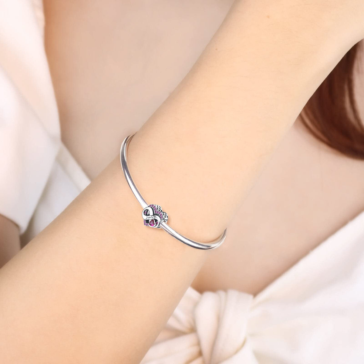 Sterling Silver Birthstone Charm Pendant Infinity – July