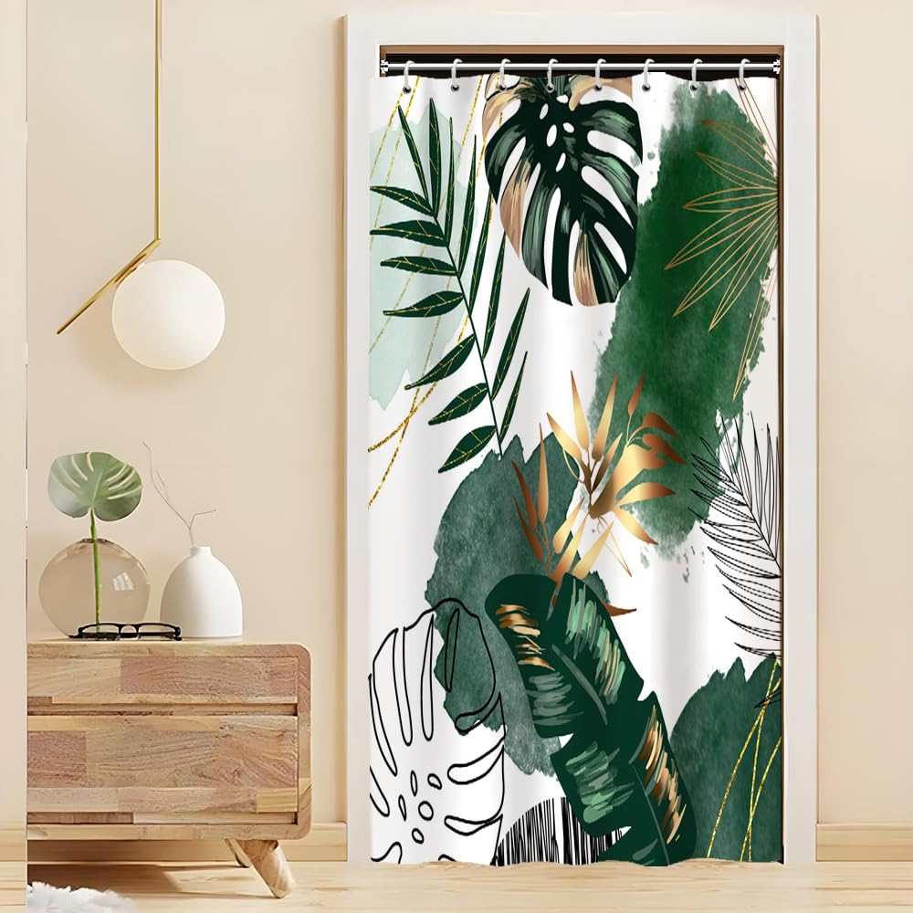 Shower Curtain 120x180cm Tropical Jungle Palm Leaves Waterproof Anti-Mould – Green