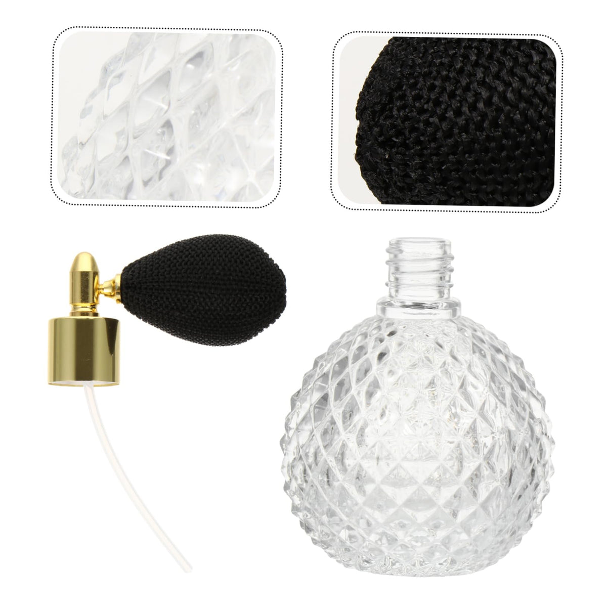 Sticluță vintage reîncărcabilă de parfum 100ml din sticlă cu pulverizator pară – Transparent