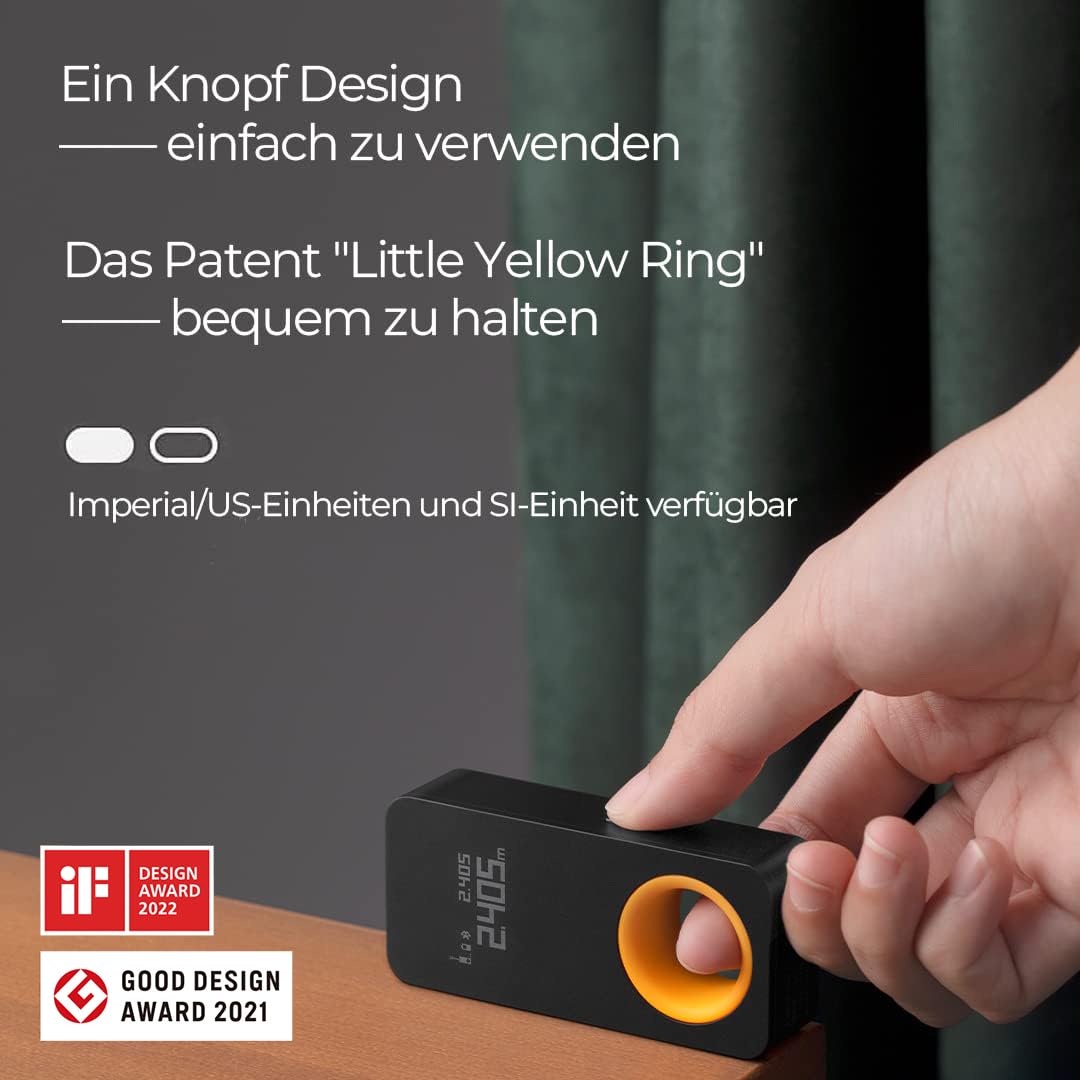HOTO Laser Rangefinder 30 m, ±2 mm Accuracy, Digital Laser Tape Measure Laser Measuring Device with Bluetooth & OLED Display, USB-C Charging, m/ft/in Switch, 7.3×3.3×1.7 cm, Index Finger Ring Design