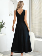Rochie lungă de seară elegantă petrecută cu decolteu în V și crăpătură – Albastru-Negru XXL