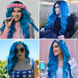 Women's Long Curly Wavy Wig Blue – Halloween