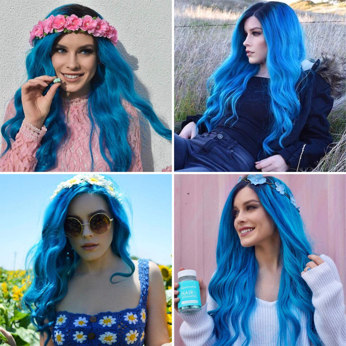 Women's Long Curly Wavy Wig Blue – Halloween