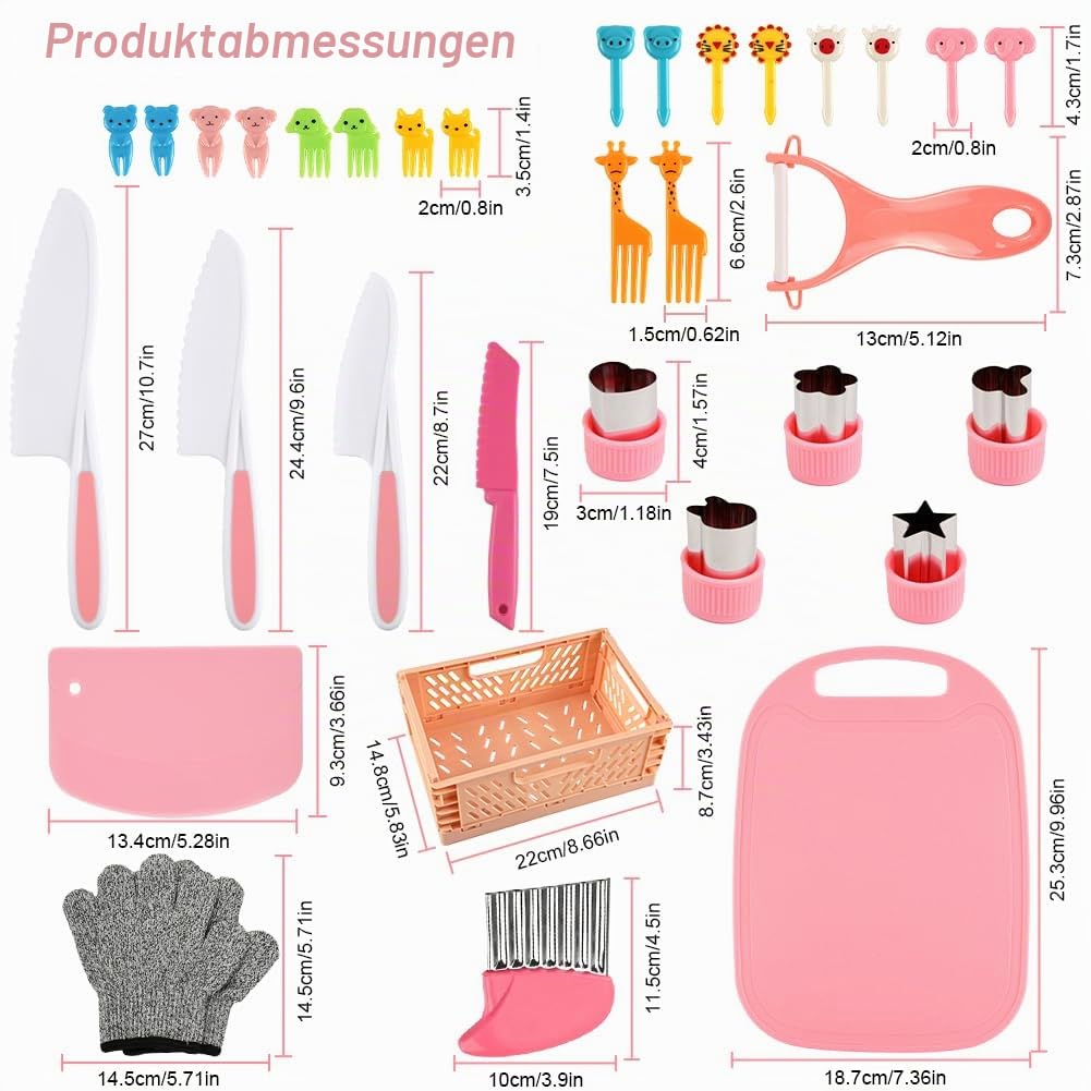 Set 35 ustensile de bucătărie sigure pentru copii cuțite fără lamă ascuțită – Multicolor (2+ ani)