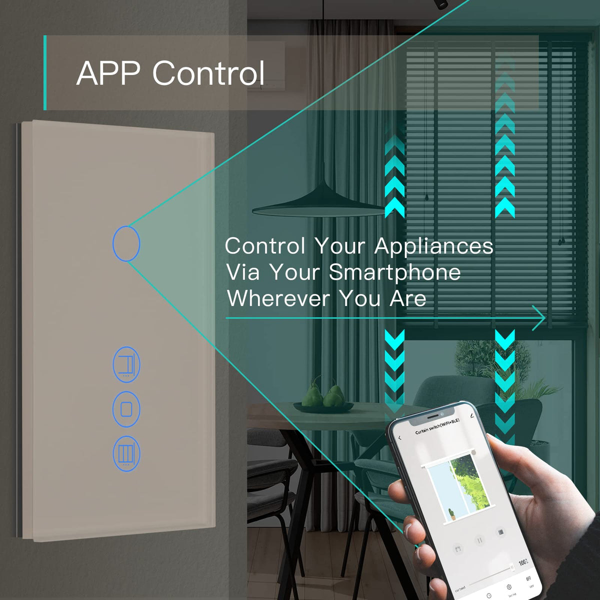 BSEED Alexa light switch with roller shutter switch, 1 compartment 1 way WiFi touch switch remote control with Smart Life/Tuya APP, smart roller shutter switch works with Alexa, Google Home, smart blind switch white