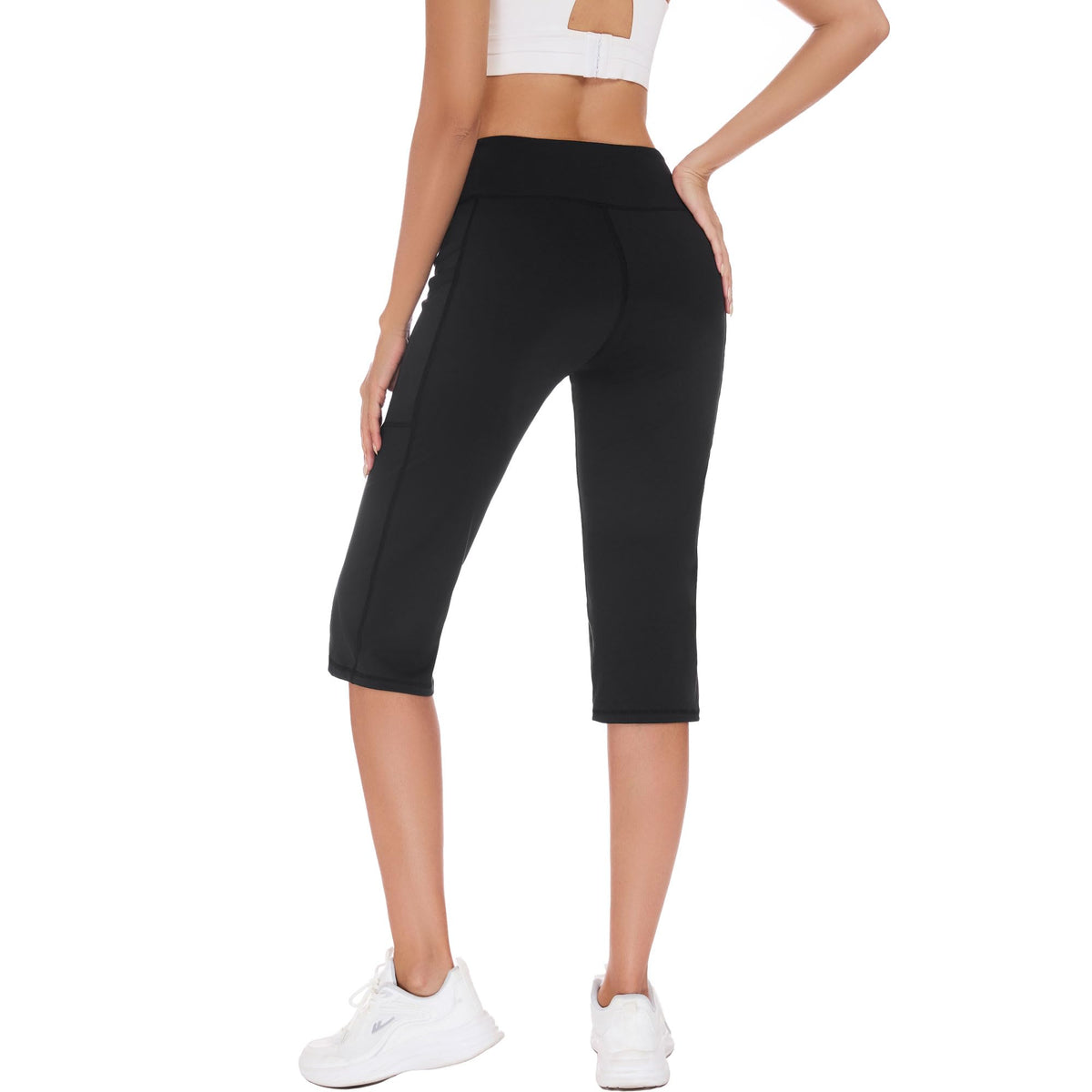 Pantaloni capri 3/4 sport damă cu 5 buzunare – Negru L