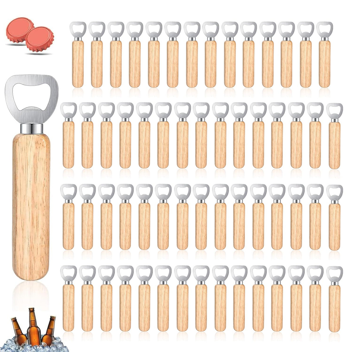 Wooden Bottle Openers Set 30 Personalised Wooden Handles – Natural