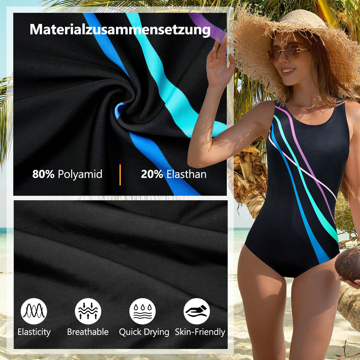 Costum de baie întreg sportiv Durio cu efect modelator și cupe buretate – Albastru S