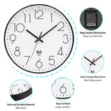 VIVILINEN radio-controlled clock, silent wall clock without ticking noise, modern radio-controlled wall clock, silent wall clock, non-ticking hanging clock for living room, bedroom, office, kitchen, 30 x 30 cm / 12 inches (black and white-2)