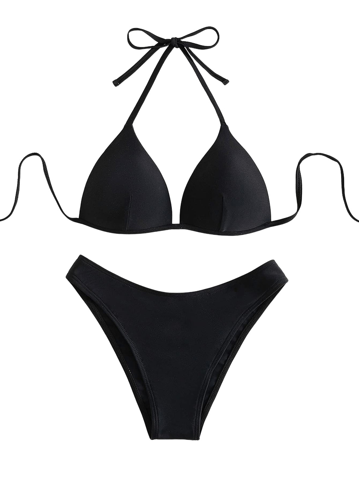 Costum de baie două piese push-up damă GORGLITTER triunghi halter – Negru S