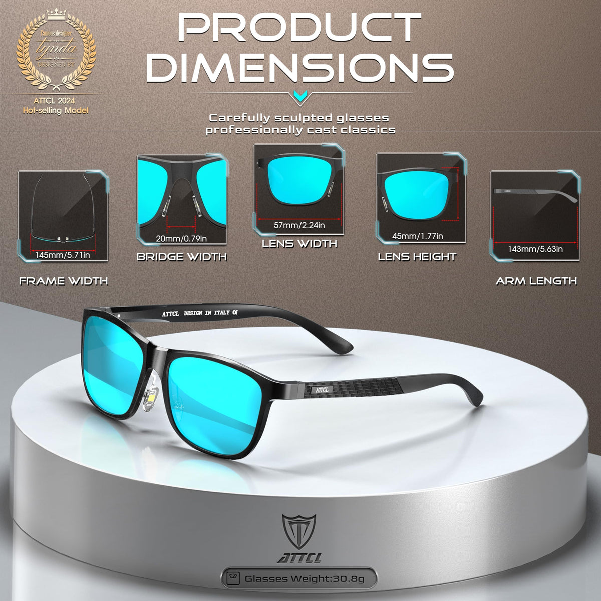 ATTCL Men's Polarized Driving Sunglasses Al-Mg Metal Frame Ultra Light UV400 CAT 3 CE (Blue/Mirror)