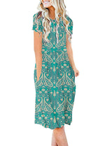 Women's Summer Dress Short Sleeve Knee-Length - Green XL