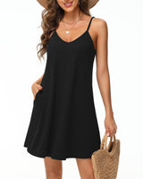 Rochie scurtă lejeră de vară cu bretele subțiri – Negru 2XL