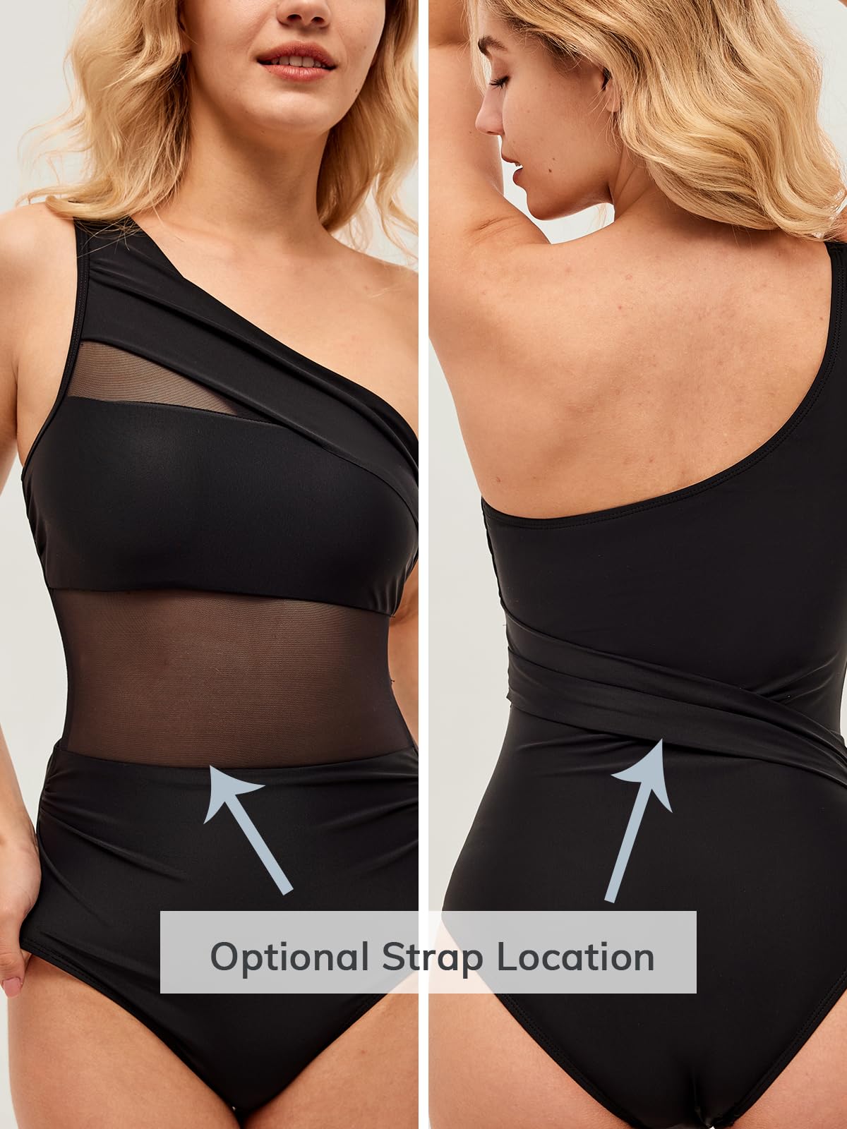 Costum de baie întreg modelator CUPSHE decolteu asimetric și drapaj abdomen – Negru M