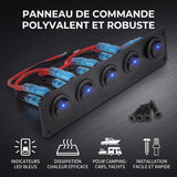 5-Gang Rocker Switch Panel 12–24V Blue LED Waterproof – Car/RV/Boat