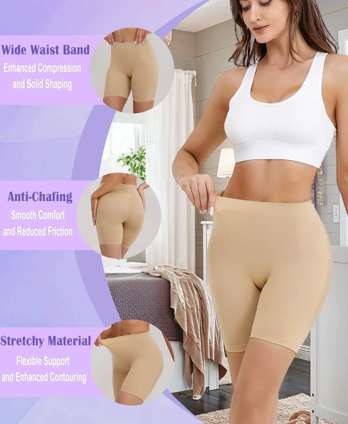 Pantaloni scurți modelatori damă fără cusături cu talie înaltă compresie puternică